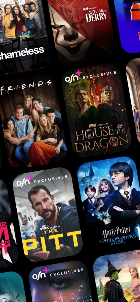 OSN+ - Discover the extensive content library, featuring a wide array of popular titles like 'Friends' and 'House of the Dragon,' alongside clearly marked 'OSN+ Exclusives'.