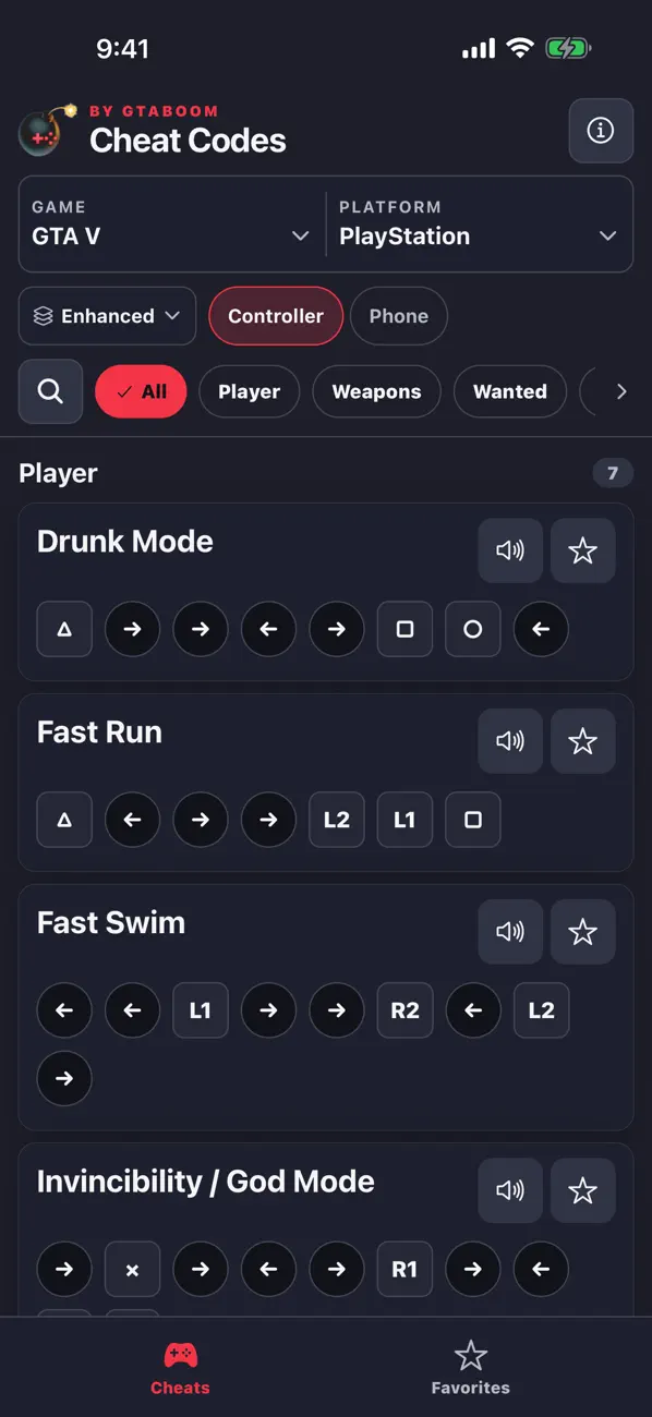 Screenshot #1 pour Cheat Codes by GTABOOM