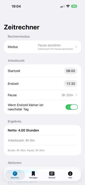 ZeitDiff Arbeitszeitrechner screenshot 2