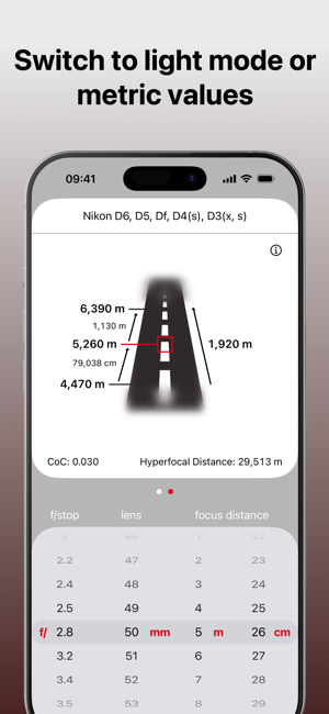 لقطة شاشة لحاسبة عمق المجال البسيطة