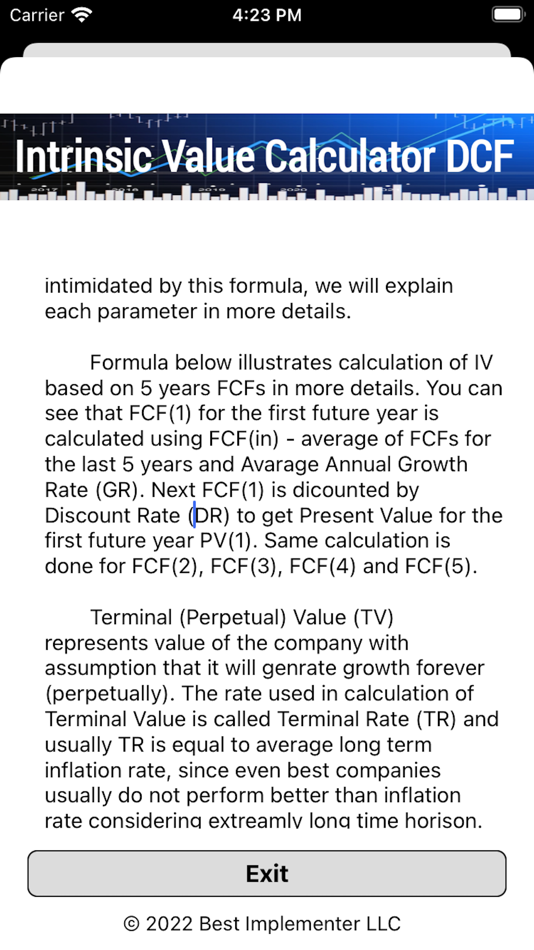 #7. Intrinsic Value Calculator DCF (iOS) By: Best Implementer LLC