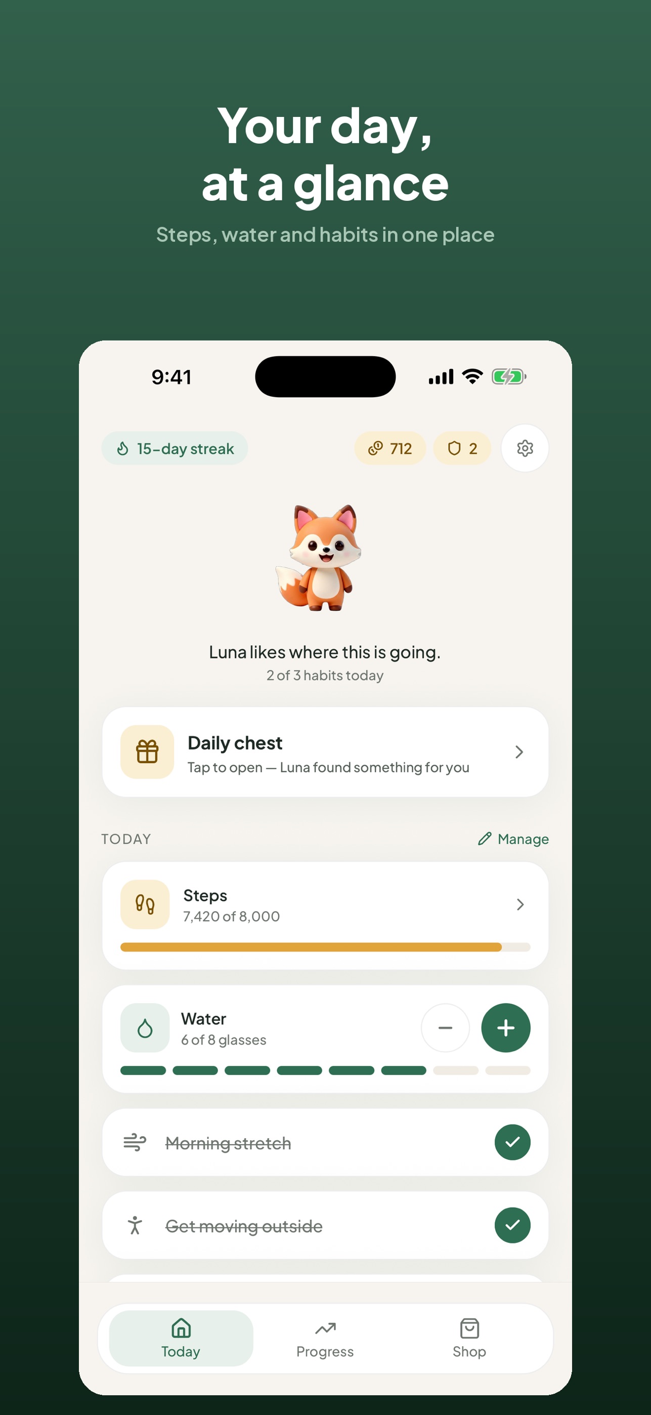 Screenshot 1 of Luna: Step Counter & Water
