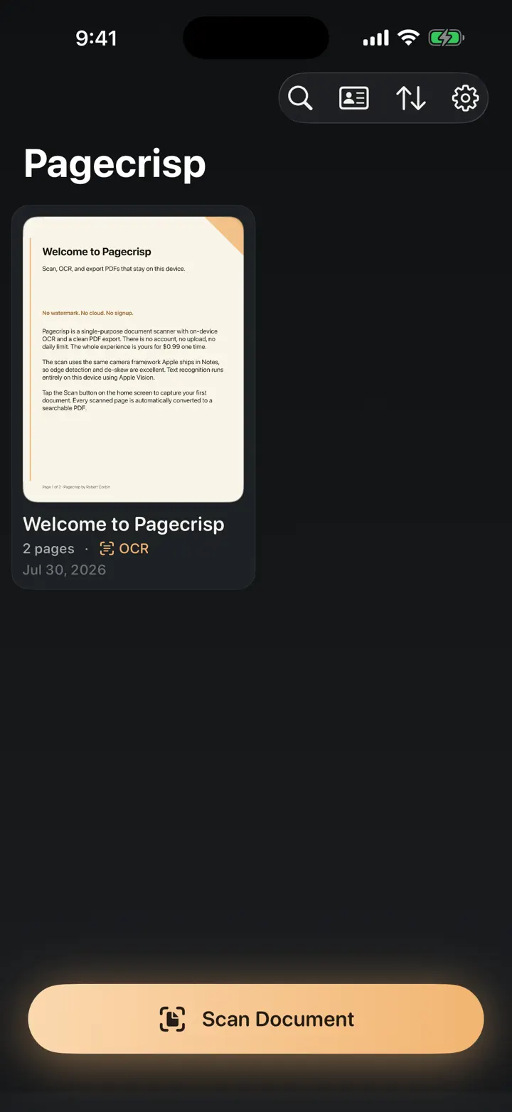 Pagecrisp iPhone 6.7" screenshot 2: Private OCR PDF scanner