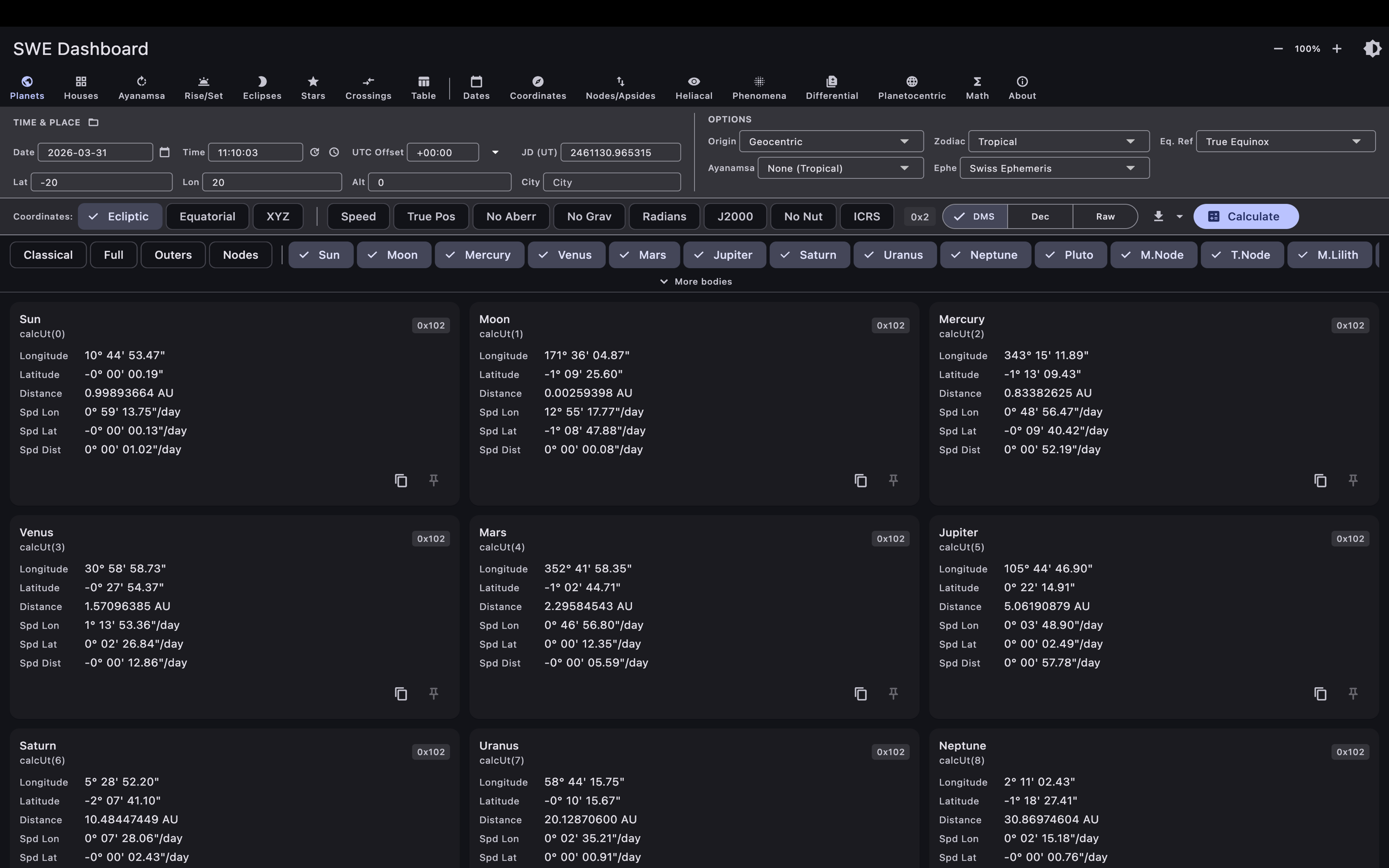 Ephemeris Dashboard screenshot 13