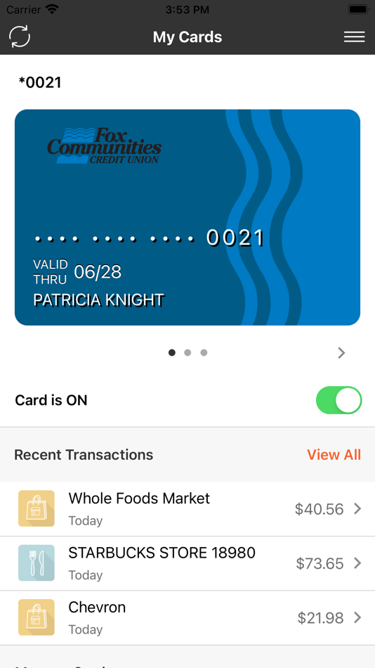 #1. FoxCU Card Controls (iOS) 由: Fox Communities Credit Union
