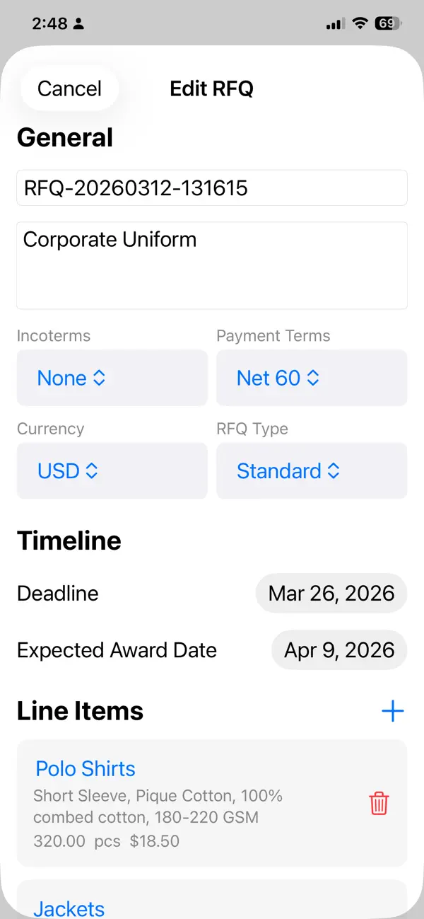 Screenshot #3 pour OpenRFQ – RFQ Sourcing