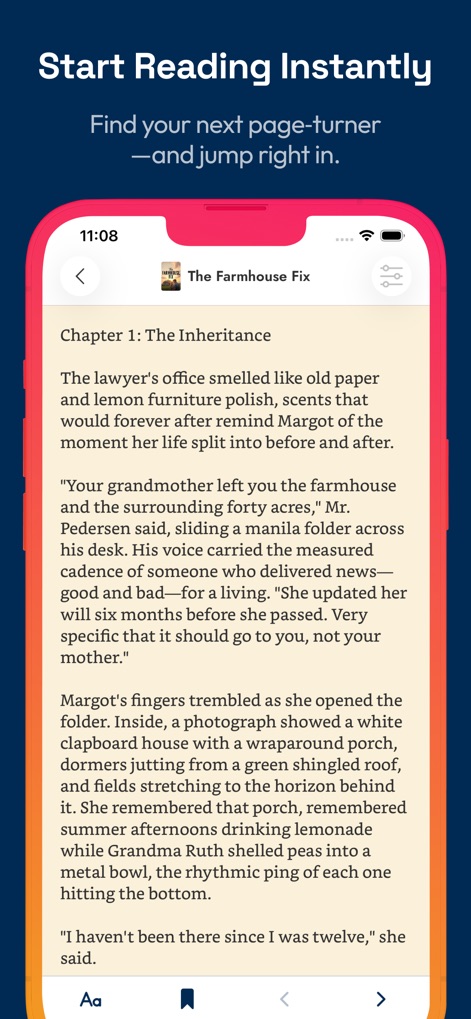 FreeBooks: 76,000 Top Reads - The reading interface provides clear, customizable text and offers convenient navigation options at the bottom for an uninterrupted reading journey.
