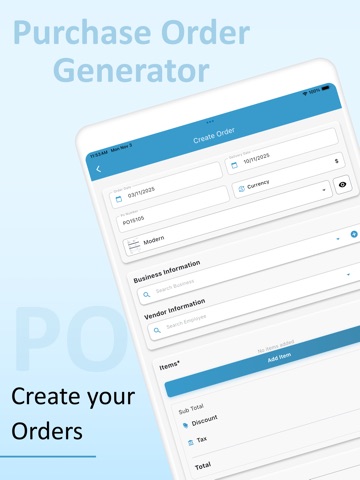 PO: Purchase Order Generator iPad screenshot