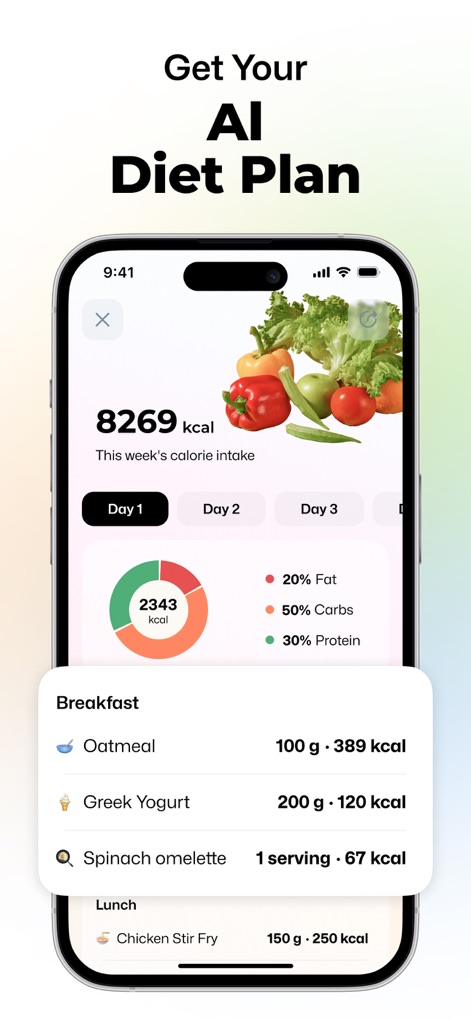 Wellance – AI Health & Balance - Examine the AI-generated diet plans, which provide users with weekly calorie targets and a clear breakdown of macronutrient percentages.