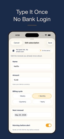 Subscription Tracker - Subroll Screenshot 2 of 3