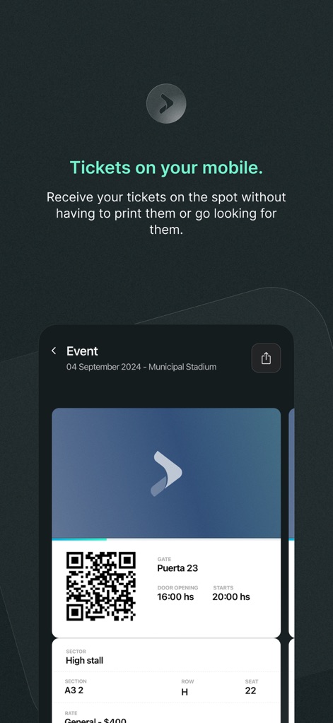 Quentro - Explore the comprehensive event entry pass, displaying a prominent scannable QR code along with essential details like door opening times and specific seating assignments.