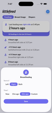 littlefeed - feed your baby iPhone screenshot