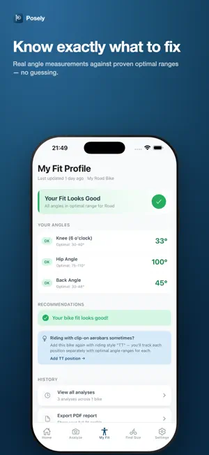 Posely: Bike Fit Analysis screenshot 2