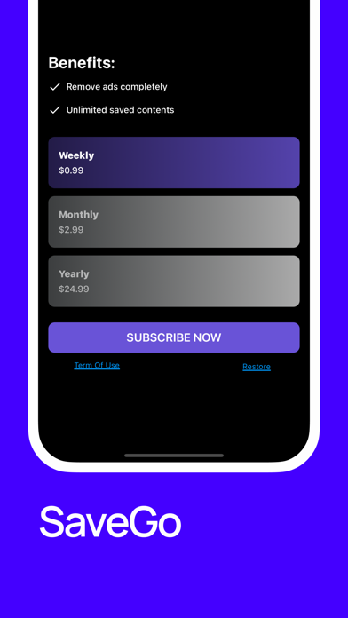 SaveGo iPhone screenshot 1 - Utilities app