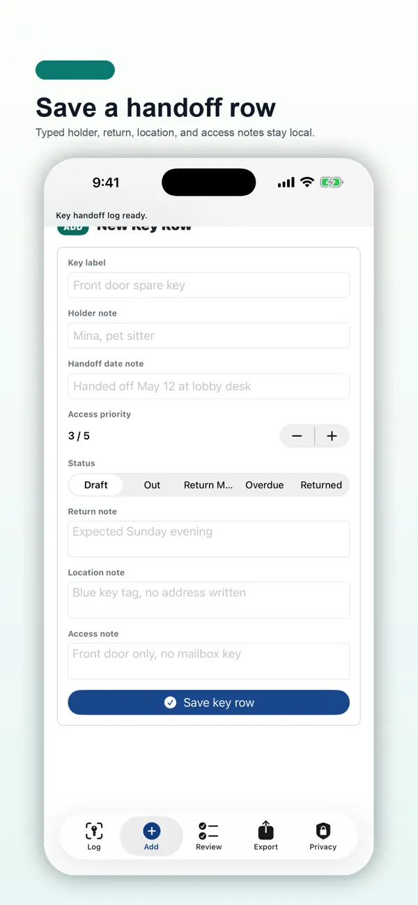 Screenshot #2 pour Key Handoff Logbook