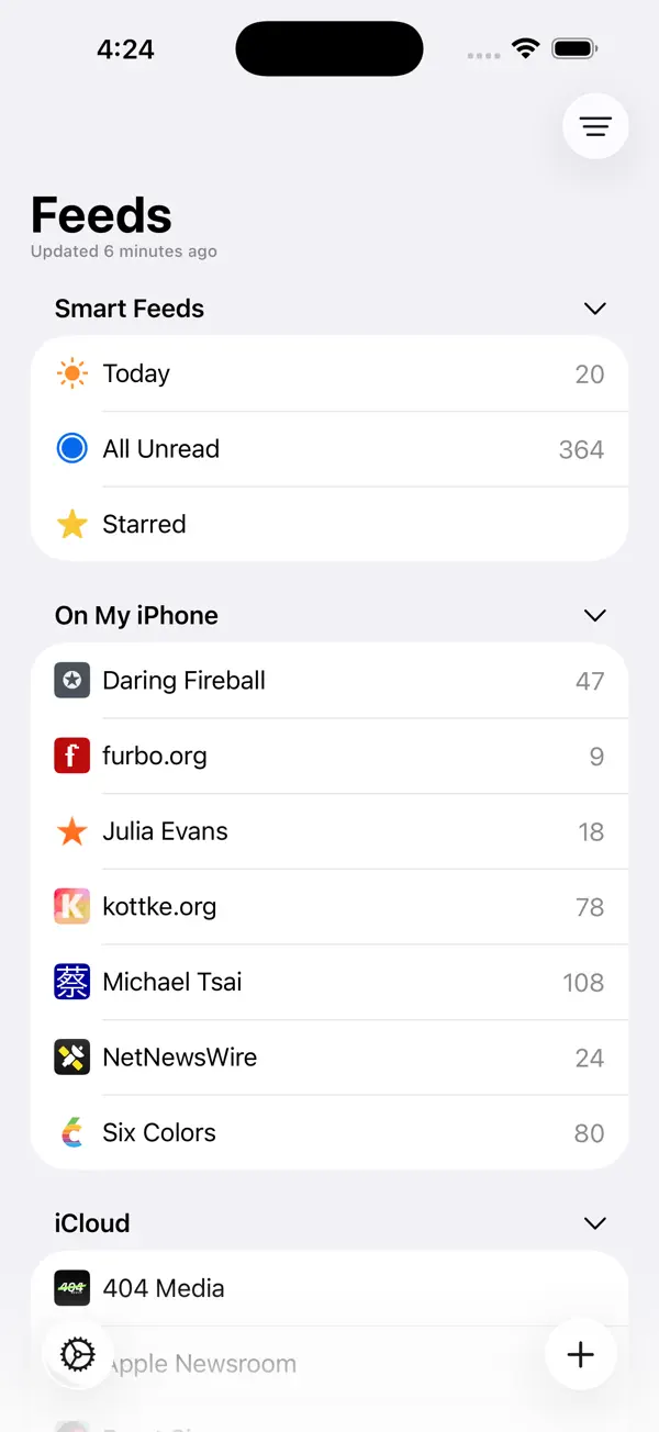 NetNewsWire: RSS Reader iPhone App Screenshot 2 – Nachrichten