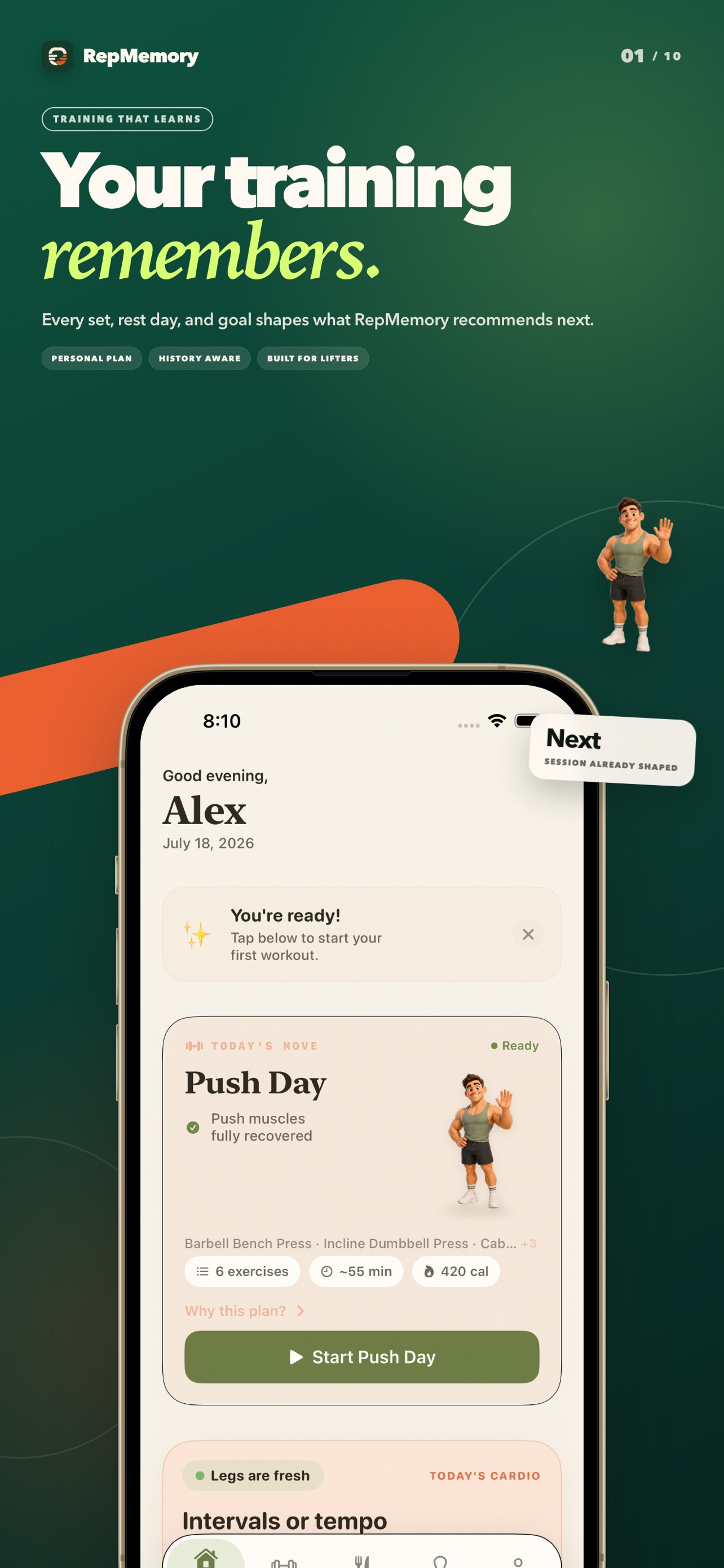 Screenshot 1 of RepMemory: AI Workout Coach