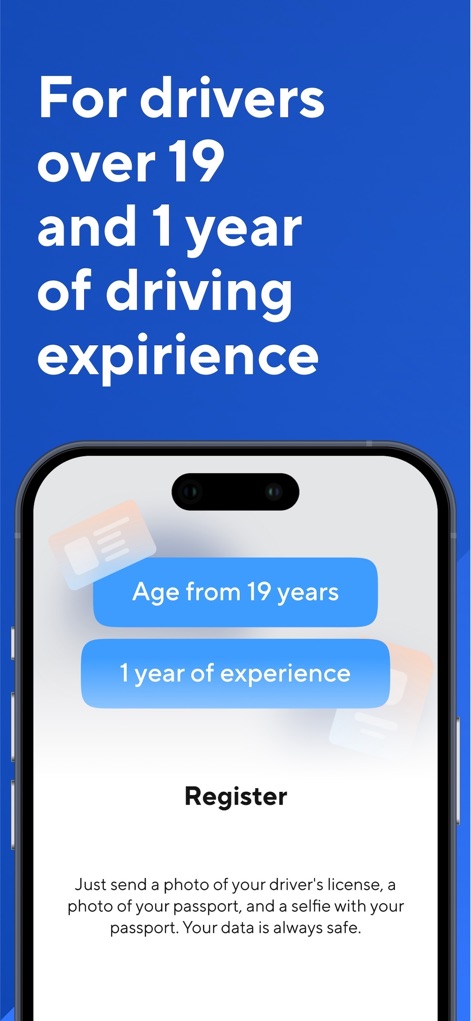 BelkaCar|Moscow,St.Pete,Sochi - O aplicativo detalha os critérios de elegibilidade, exigindo que os condutores tenham mais de 19 anos e ao menos um ano de experiência, e um processo de registro simplificado com envio de documentos.