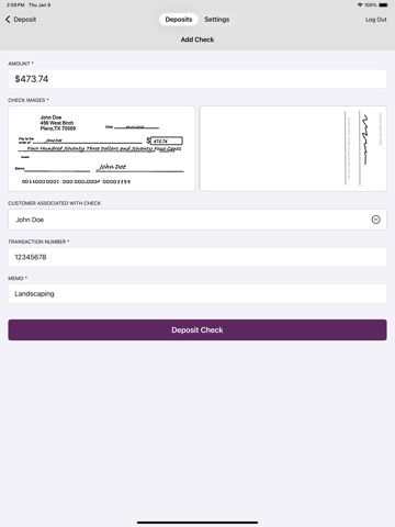 PS Bank Business Check Deposit iPad screenshot