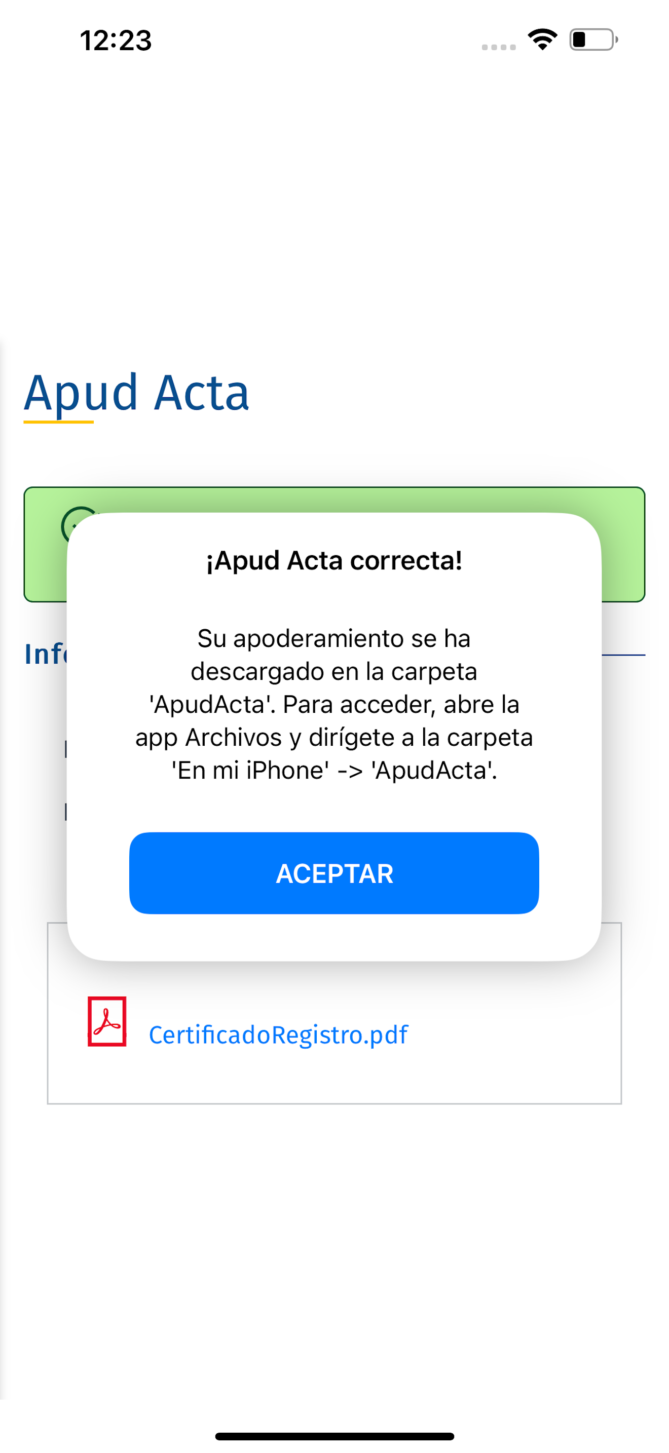 Apoderamiento APUD ACTA móvil