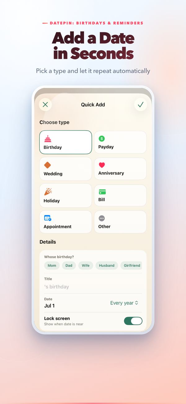 Add event screen with repeat rules