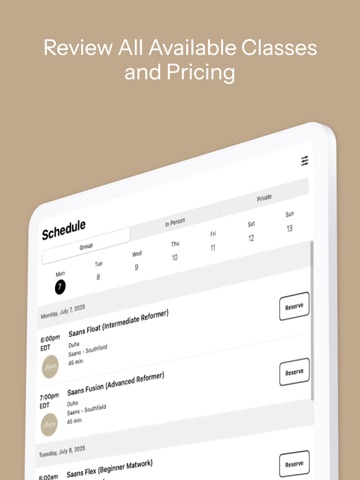 Saans Pilates Studio iPad screenshot
