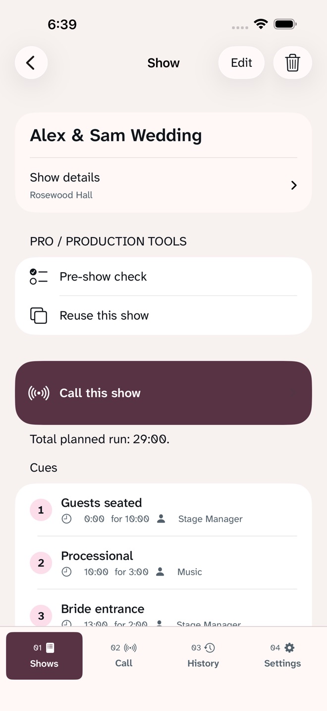 CueWing: Run of Show screenshot 2