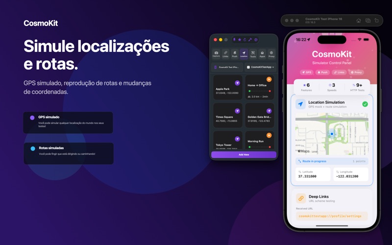 CosmoKit — simulação de rotas e localização