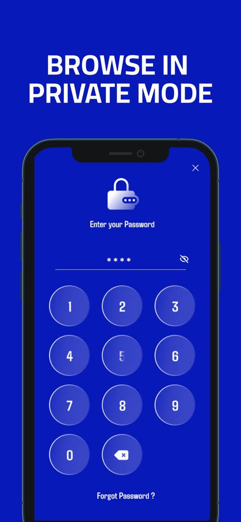 X Browser PRO - Private & Safe - Le mode privé de l'application est renforcé par une interface de saisie de mot de passe à verrouillage et un clavier numérique clair pour une sécurité accrue.
