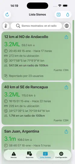 Captura de pantalla de Sismos Detector en iPhone 4