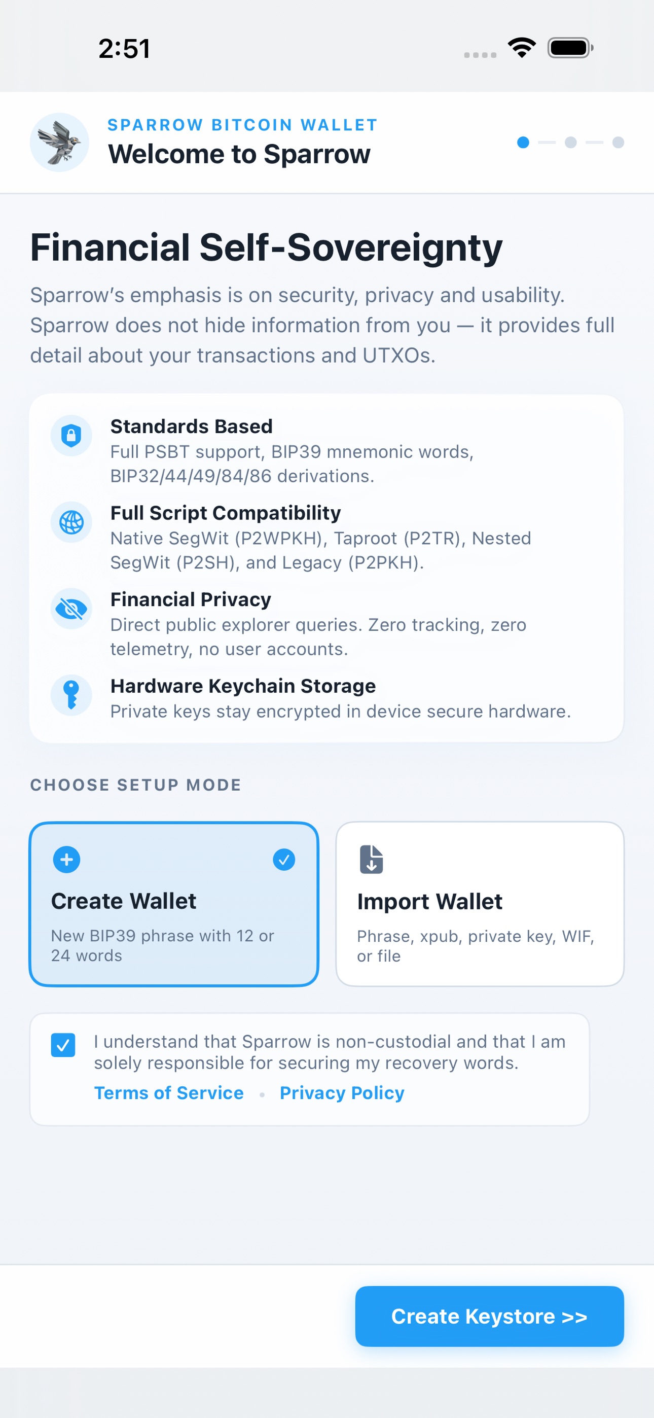 Screenshot 1 of Sparrow Bitcoin Wallet