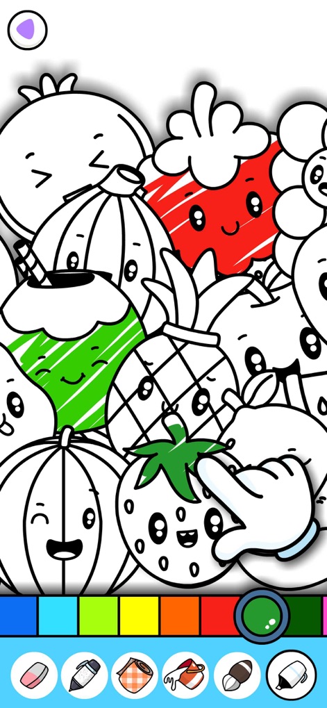 Coloring for Kids & Toddlers + - たくさんの可愛らしいフルーツのキャラクターを通じて、子供たちは色を塗りながら手と目の協調性と楽しさを育みます。