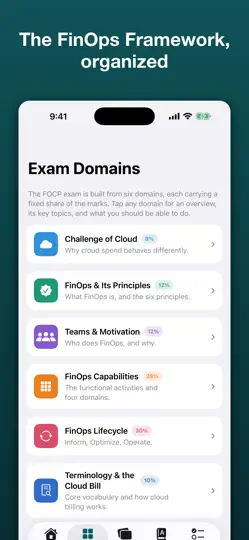Capture d'écran de FinOps Prep: Exam Coach sur iPhone 4