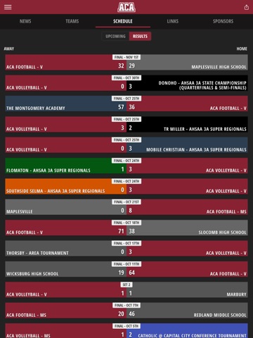 ACA Athletics iPad screenshot