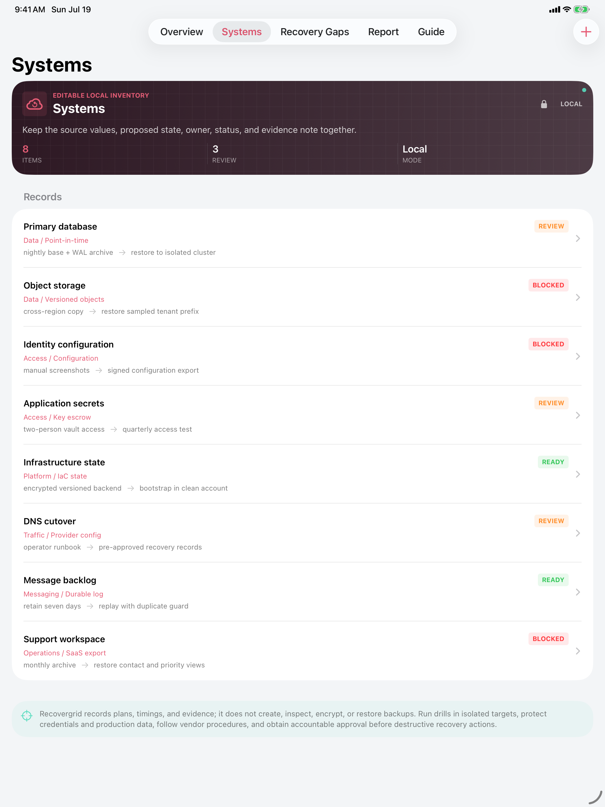 Recovergrid: Restore Drill iPad screenshot 2 of 4