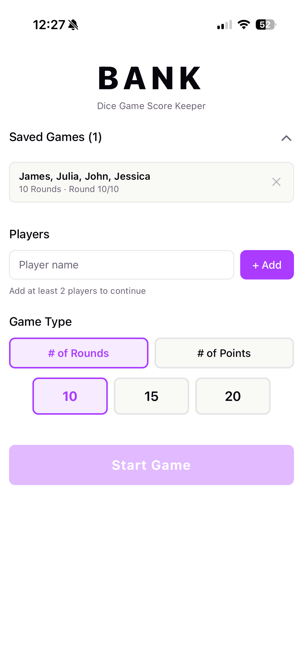 Bank Score Keeper