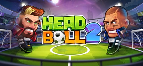 Head Ball 2 - Soccer Game - This vibrant title screen proudly displays the distinct character heads and the bold 'Head Ball 2' logo, setting the stage for the game's unique style.
