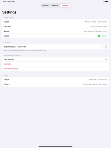 WhisperBox iPad screenshot