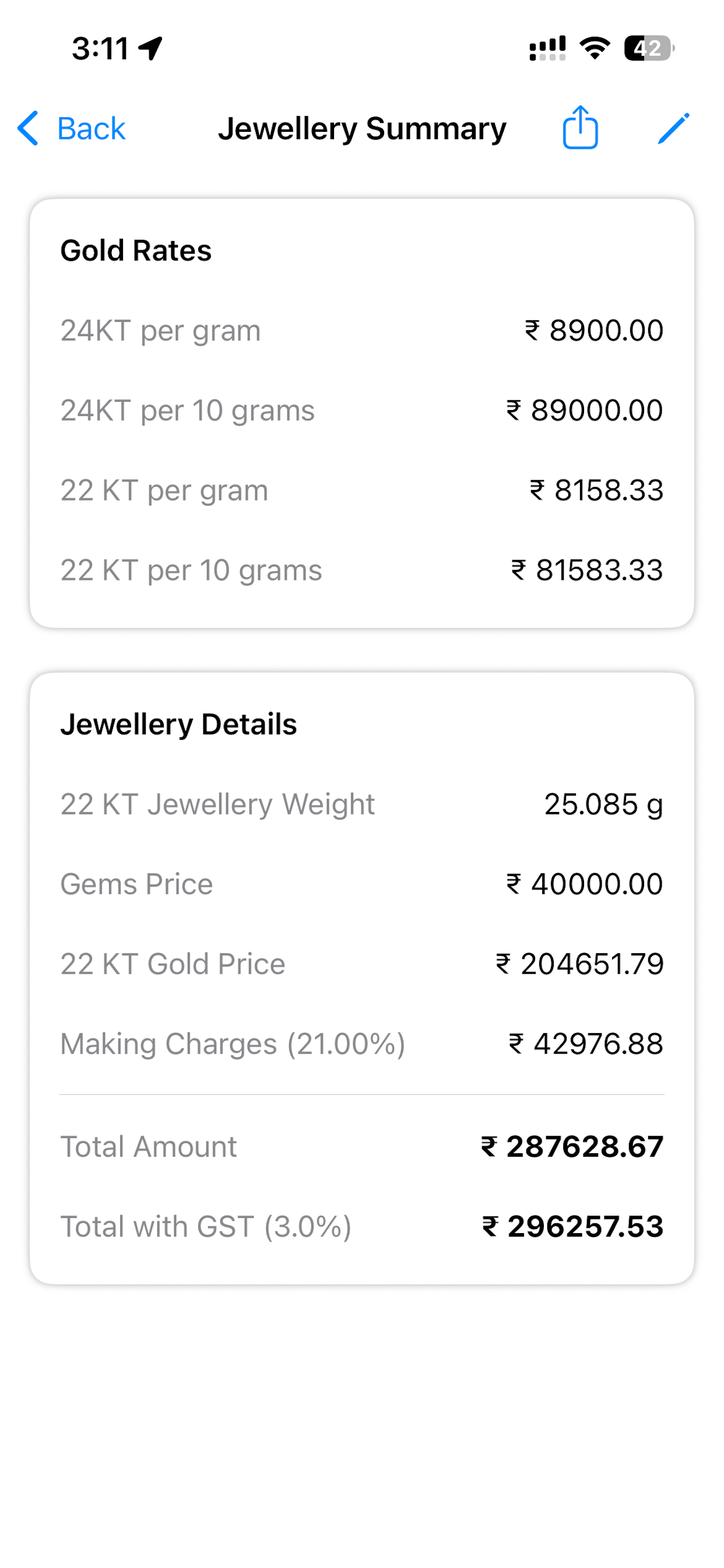 Jewellery Calculator