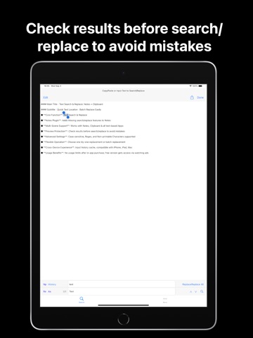 Text Search Replace: Notes iPad screenshot