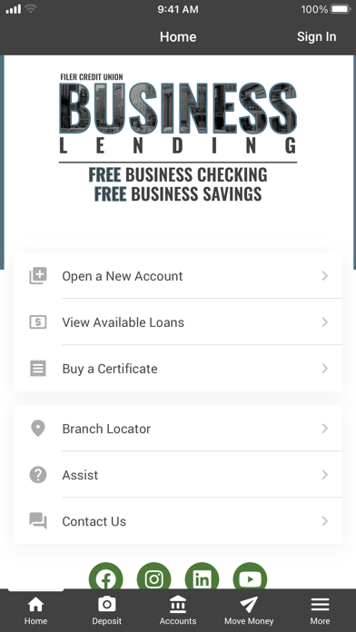 Filer Credit Union Business Screenshot