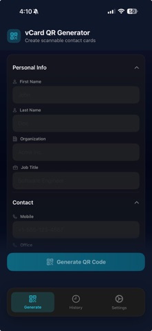 vCard QR screenshot