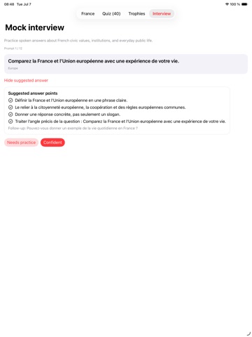 France Citizen Test: 2026 iPad screenshot