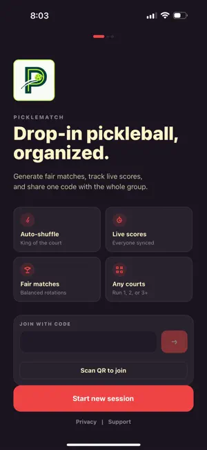 PickleMatch Scheduler screenshot 1