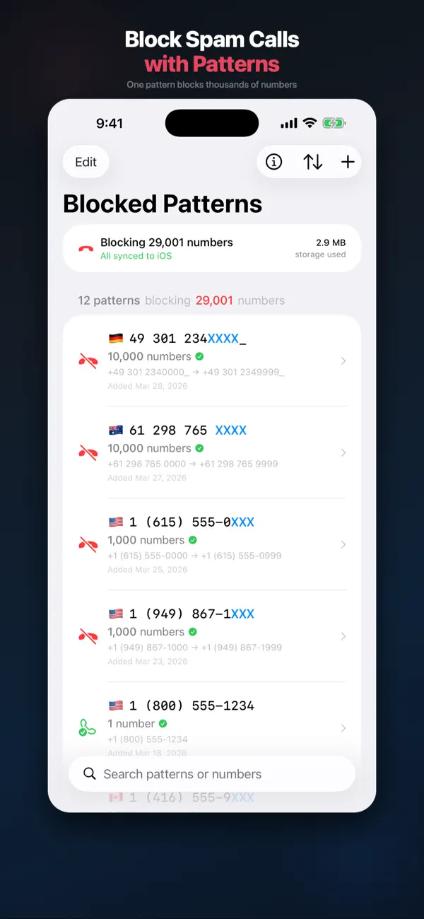 Screenshot #1 pour Phone Spam Pattern Blocker