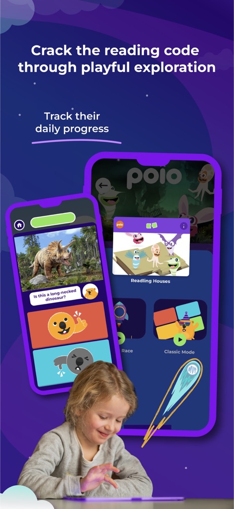 Kahoot! Kids: Learn & Play - The app enables children to crack the reading code through playful exploration with the "Poio" app, offering interactive modes like "Reading Houses" and tools to track daily progress.