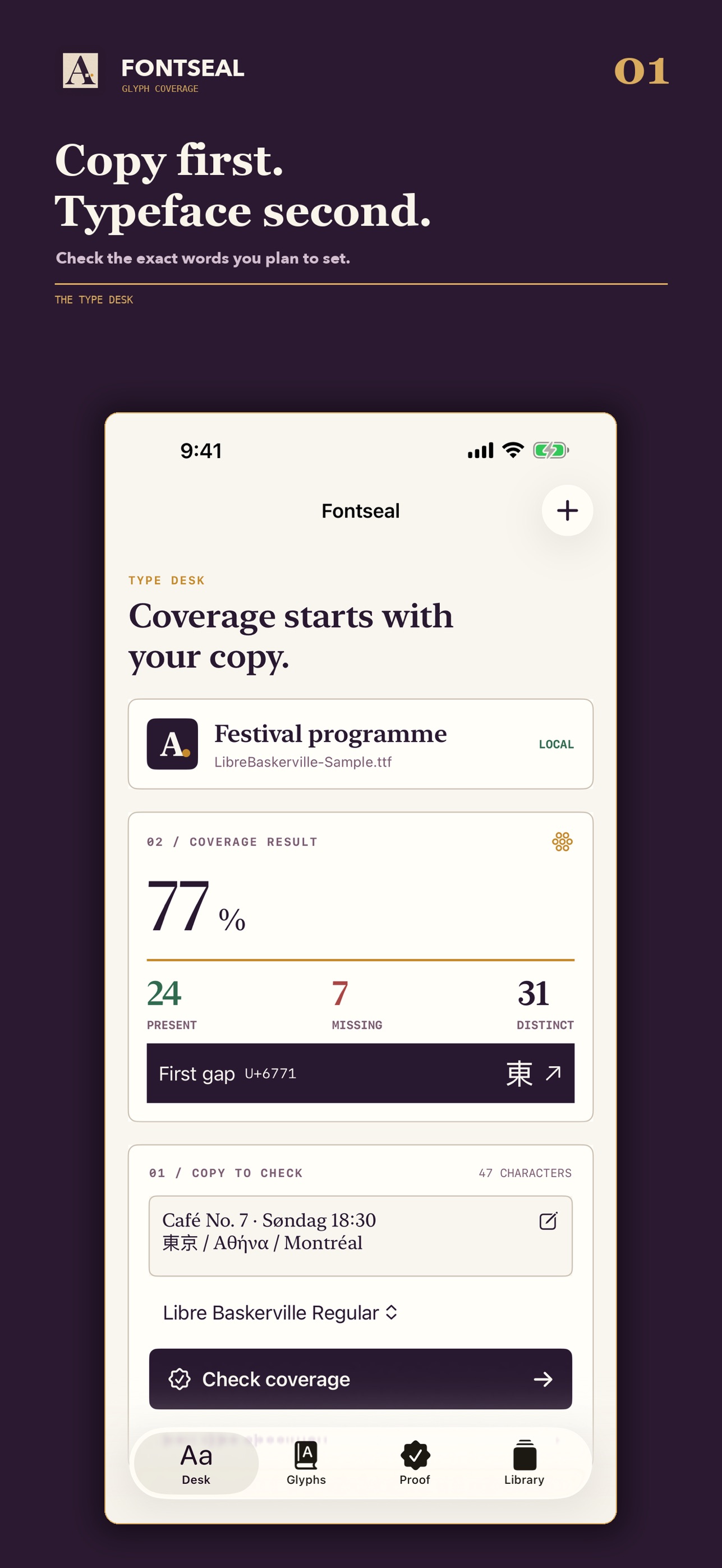 Screenshot 1 of Fontseal: Glyph Coverage