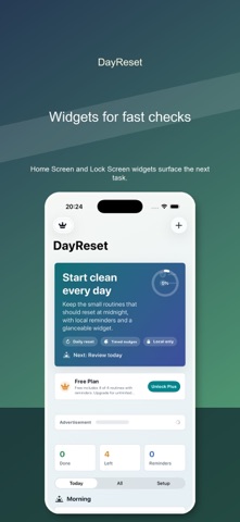 DayReset Daily Checklist iPhone screenshot