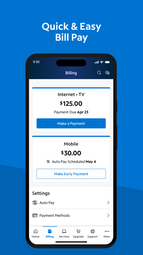 My Spectrum App Store screenshot 6, headline “Quick & Easy Bill Pay”. States a benefit.