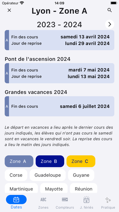 Vacances scolaires 2024-2025 Screenshot